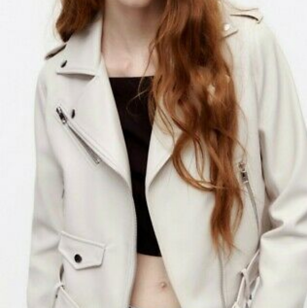 Zara cream faux leather moto jacket